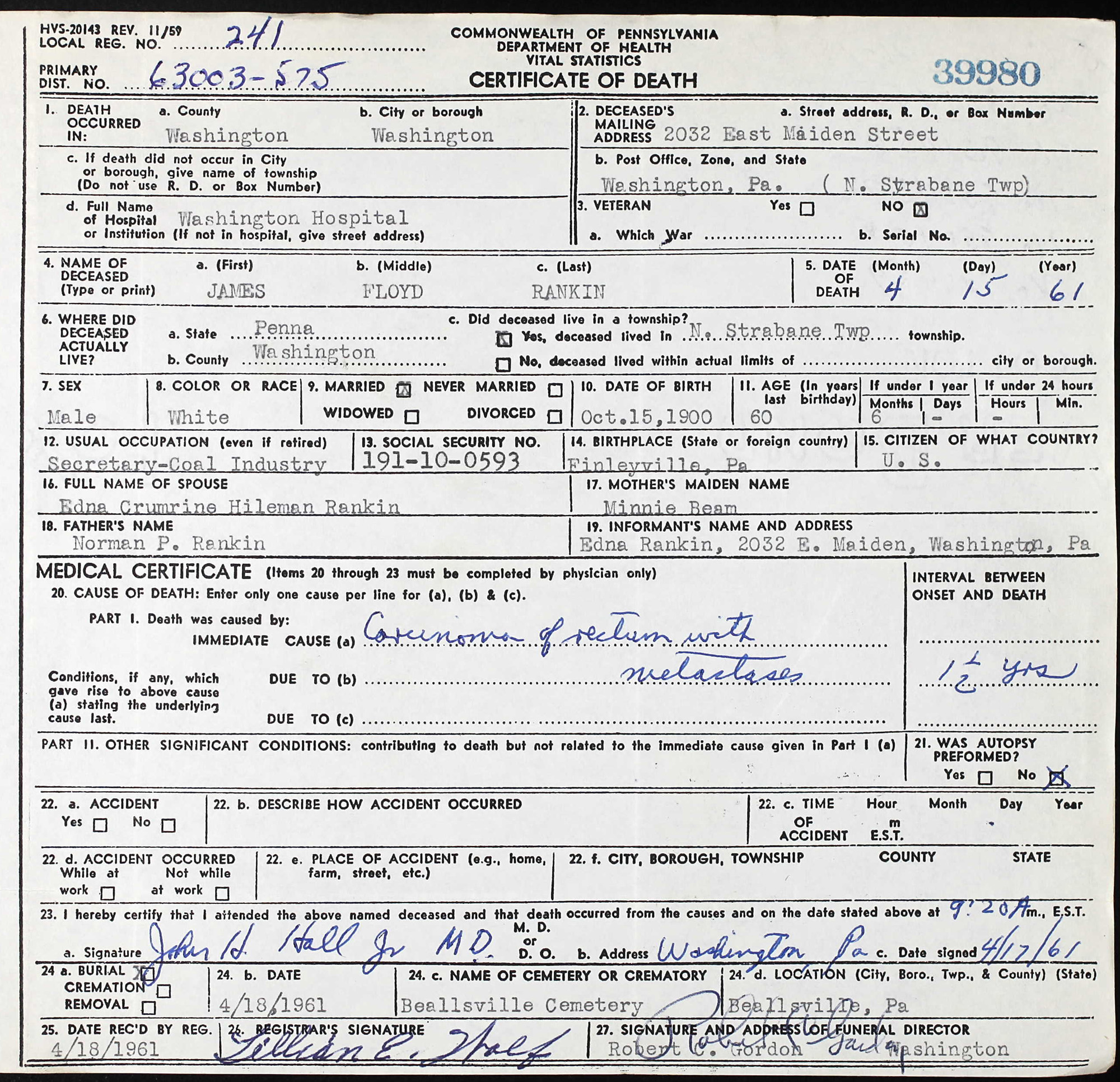 death certificate